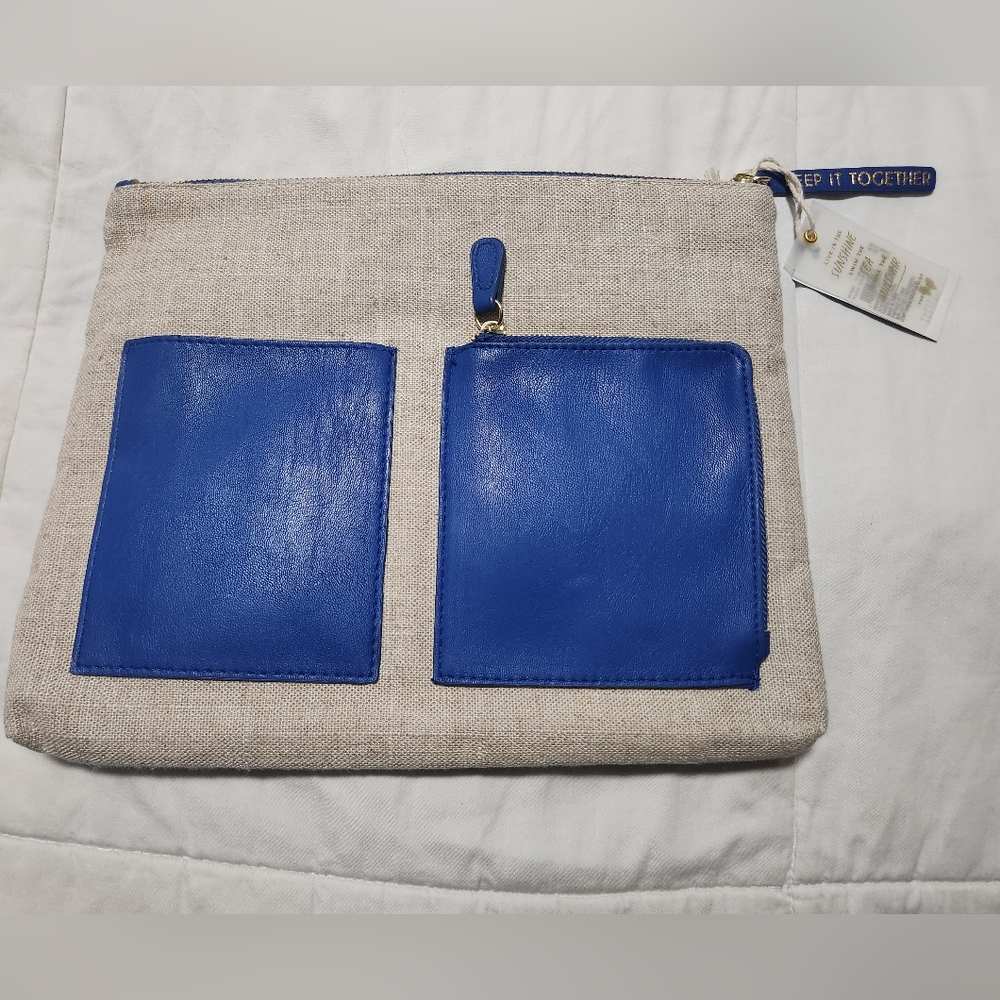Blue and Tan Men's Bag